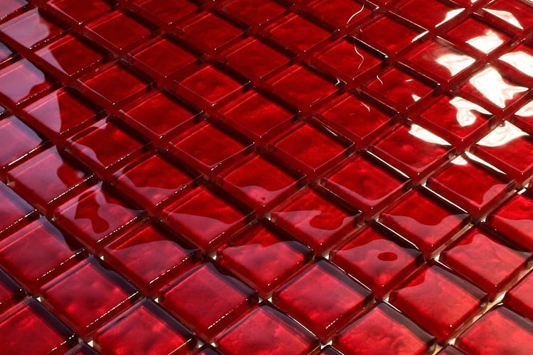 Glasmosaik auf Netz für Bad und Küche 30cm x 30cm  - Red Coral