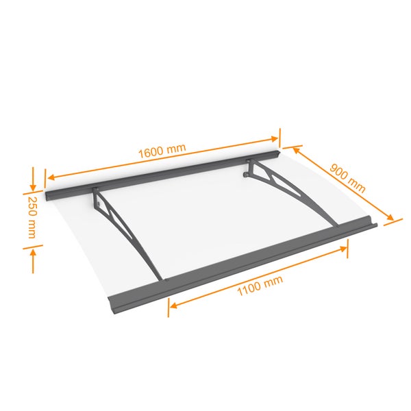 Vordach 1600x900 Haustürdach anthrazit Polycarbonat klar Überdachung Türdach