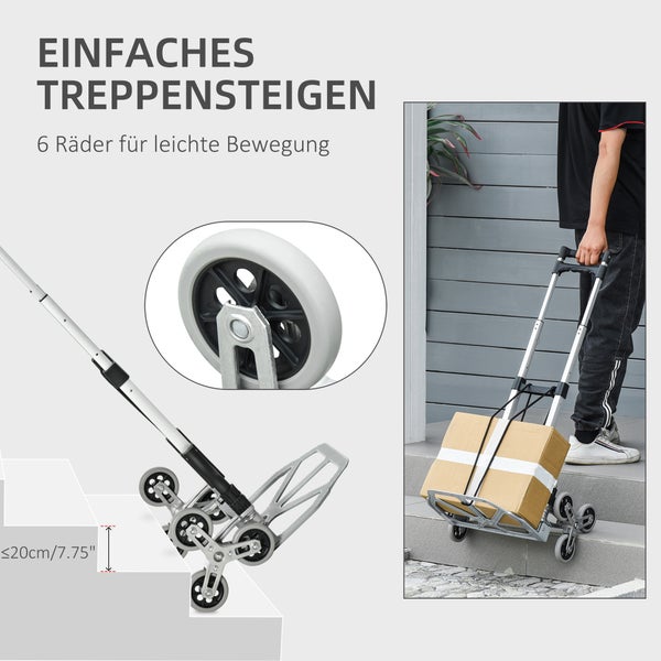 DURHAND, Treppensteiger, Sackkarre, 47L x 47B x 100H cm, Aluminum, Silber+Schwarz