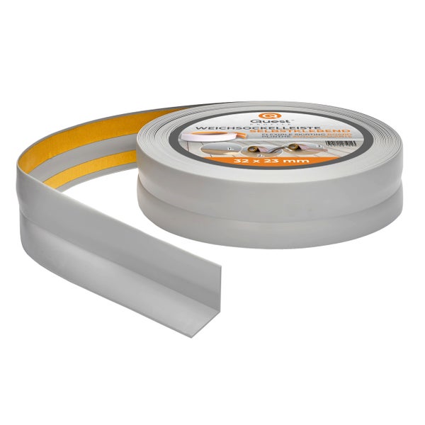Quest Weichsockelleiste Selbstklebend 32 x 23 mm, PVC Sockelleiste, Flexibel, Grau, 5 Meter