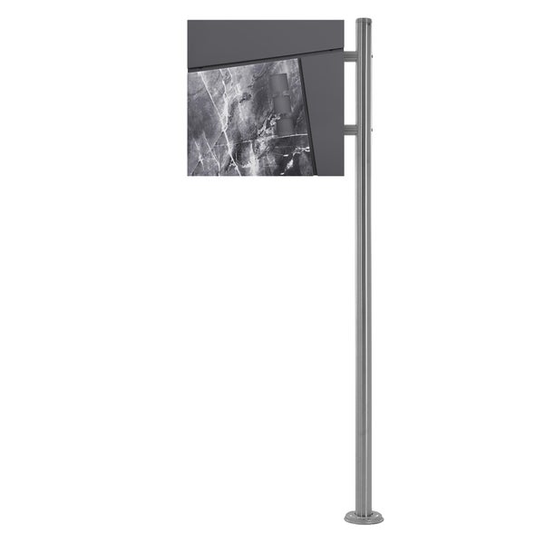 ECD Germany Standbriefkasten mit Zeitungsfach, Design Briefkasten mit Pfosten, Briefkastenanlage, Briefkastenständer Silber Edelstahl, Postkasten Anthrazit Schwarz-Marmoroptik Stahl pulverbechichtet