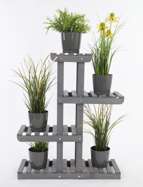 Blumenständer FLORACK HxBxT 82x68x25cm 5 Ablagen Kieferholz Grau