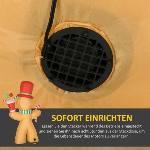 HOMCOM Weihnachts Aufblasbarer Lebkuchenmann 2,35 m Weihnachtsdekoration mit LED-Lichtern und Zuckerstange Weihnachten Gärten Dekoration automatisches Aufblasen Wassderdicht Polyester Orange