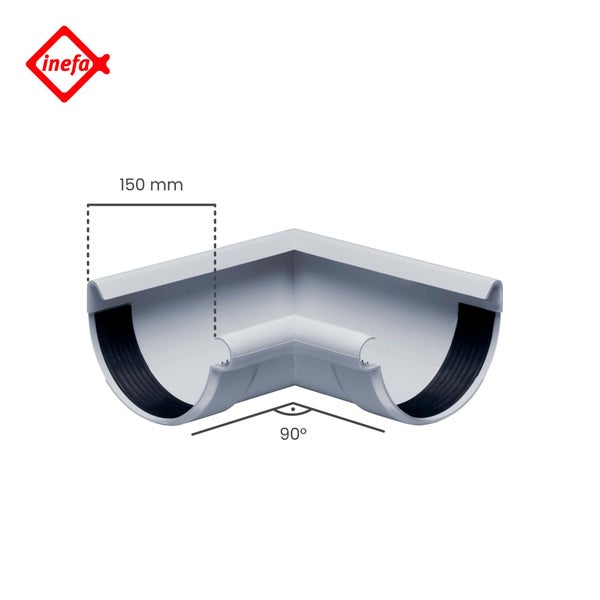 Inefa Logo. Dachrinnenwinkel 90 Grad, 150 Millimeter.