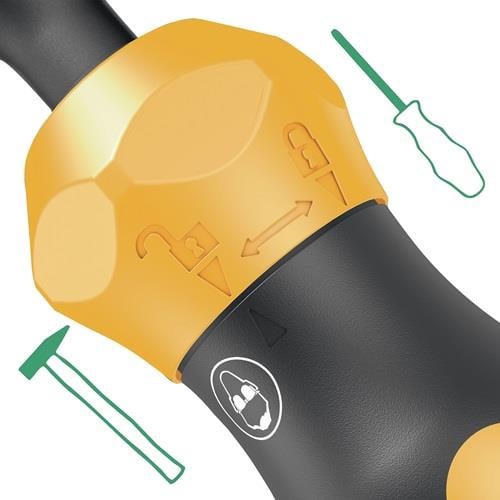 Detailansicht eines Schraubendrehers mit Funktionssymbolen