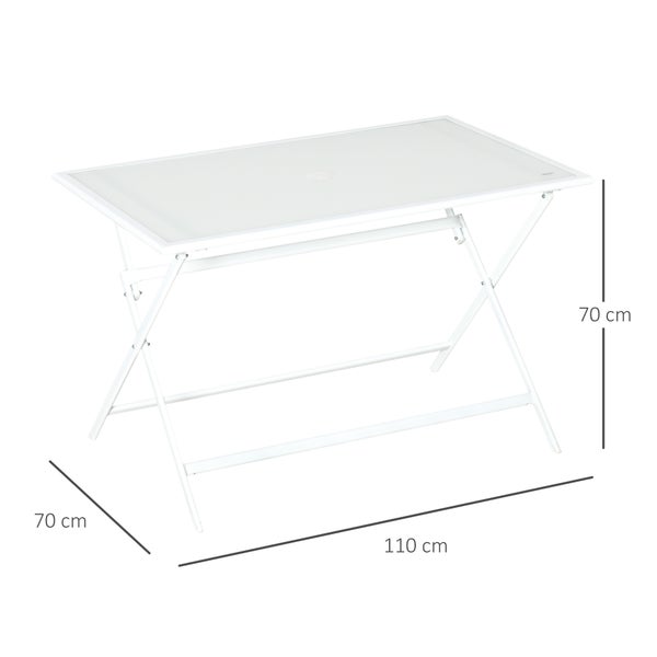 Outsunny Beistelltisch, 110L x 70B x 70H cm, Metall, gehärtetes Glas, weiß