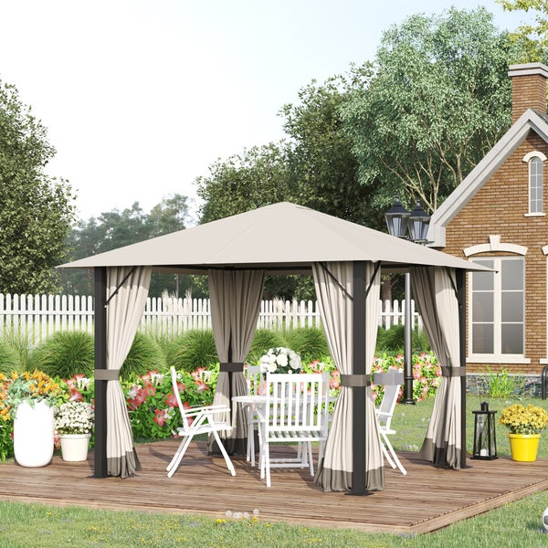 Outsunny Pavillon, Gartenpavillon, mit Belüftungslöcher, Aluminium,Polyester, khaki, 297L x 297B x 260H cm
