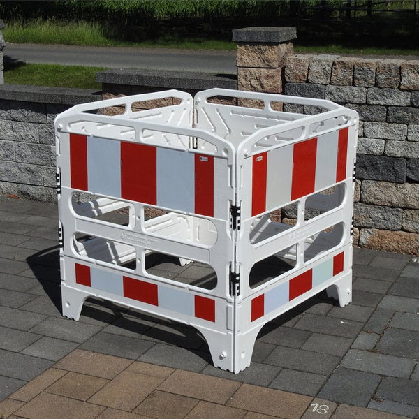 UvV Schachtschutzgitter, Absperrgitter 4 Elemente 4x1m Schranke +Tastleiste / Rot / RA1 Reflexfolie