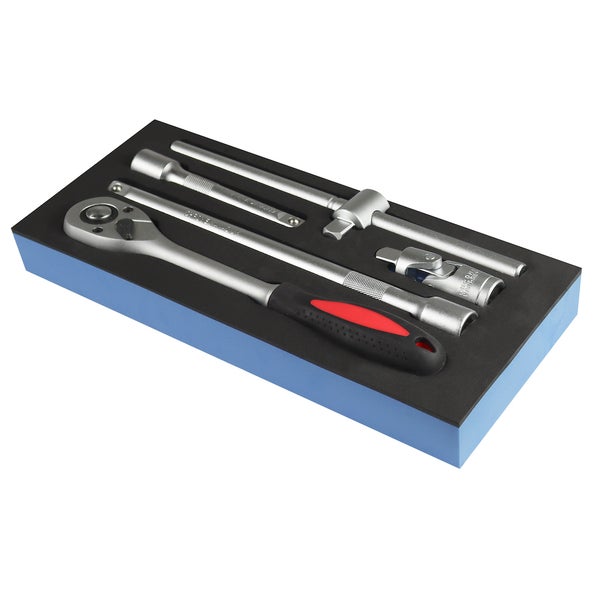 PROREGAL Werkzeug Satz Werkstattwagen Cheetah Steckschlüssel 1/2 5 Teile mit Schaumstoff Schubladeneinlage HxBxT 4,6 x 34 x 12,5 cm