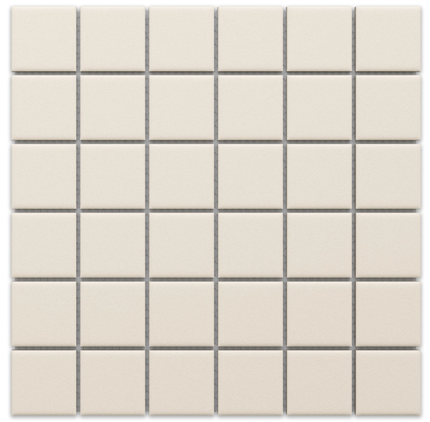 Quadratisches Mosaik aus Steinzeug in Cremeweiß mit matter Oberfläche für Wand und Boden.