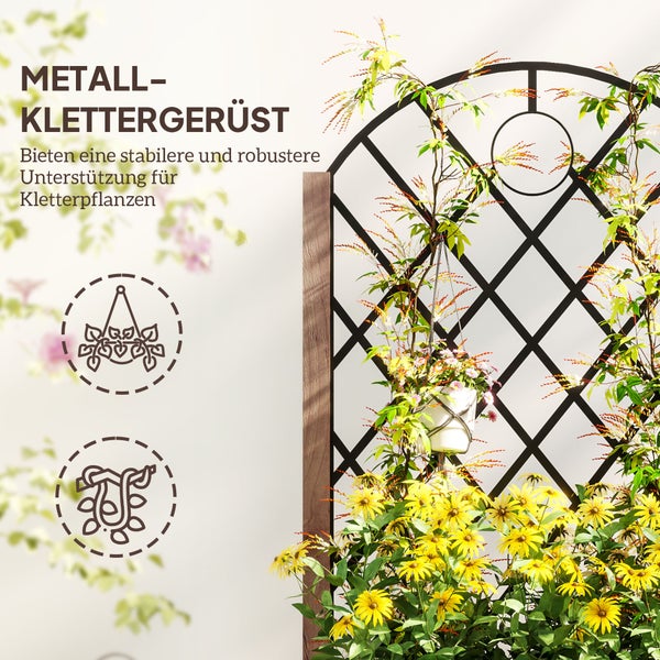 Outsunny 2er Set Hochbeet Pflanzkasten mit Rolle, Rankgitter, Spalier Pflanzkübel Blumenkasten Holz, Gartenspalier 52x25x97cm für Garten Balkon Terrasse, Blumenkübel für Kletterpflanzen Korbpflanzen