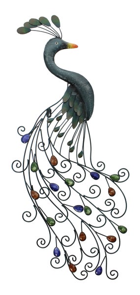 FRANK FLECHTWAREN | Wandhänger Pfau, METALL, 38 x 92 cm