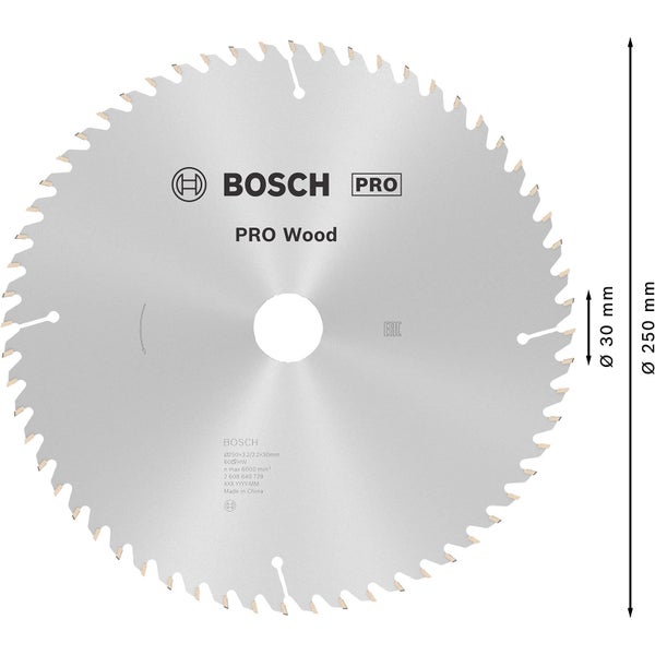 Bosch Pro Wood Kreissägeblatt mit einem Durchmesser von 250 mm