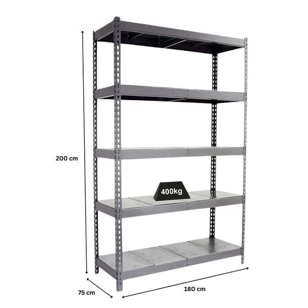 Schwerlastregal METAL YETI FIVE | HxBxT 200x180x75cm | Fachlast 400kg | Grau