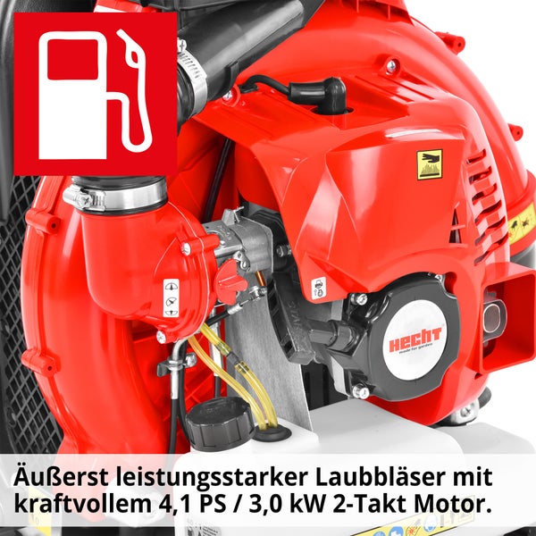 Detailansicht eines Laubbläsers mit Symbol für Kraftstoff