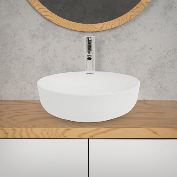ECD Germany Waschbecken Waschtisch 400 x 400 x 135 mm aus Keramik Rund Weiß - Aufsatzbecken Aufsatzwaschbecken Handwaschbecken Aufsatzwaschtisch Spülbecken Becken Wasserfall Waschschale Waschschüssel