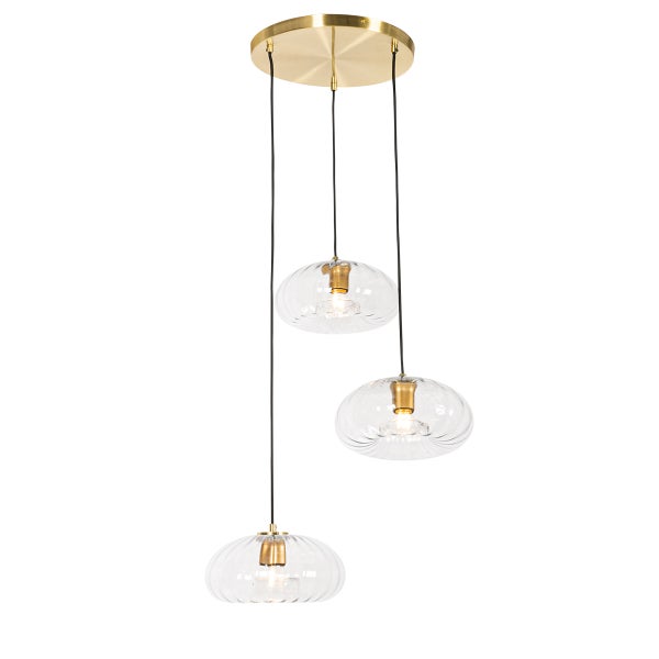 Art-Deco-Hängelampe Gold mit Glas rund 3-flammig – Ayesha