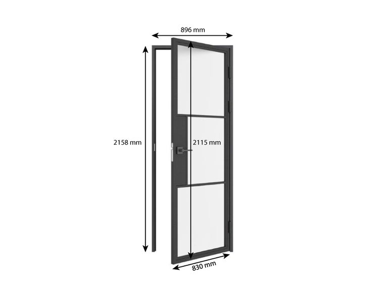Glastür satiniert Komplettset mit Beschlag Loftstil 830x2115mm DIN Rechts  - Türklinke Drehtür
