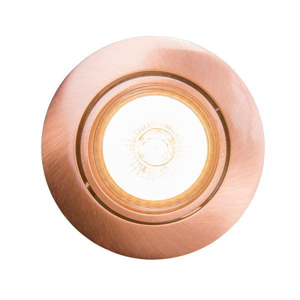 Runder LED Einbaustrahler aus Metall in Kupferoptik mit warmweißem Licht.