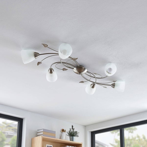 Deckenleuchte mit sechs Leuchten und dekorativen Blättern