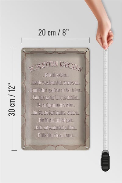 Blechschild Spruch 20x30cm Toiletten Regeln bitte hinsetzen
