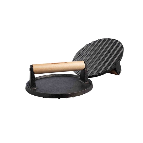 Burgerpresse aus Gusseisen mit Holzgriff