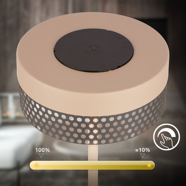 Briloner Booha LED Tischlampe kabellos IP44, Dimmbar, Touch, Akku, Spritzwasserschutz, Beige-Anthrazit, Ø16 x 35 cm