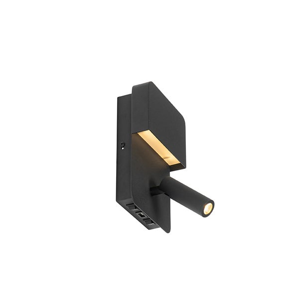 Schwarze Wandleuchte mit LED Leselampe