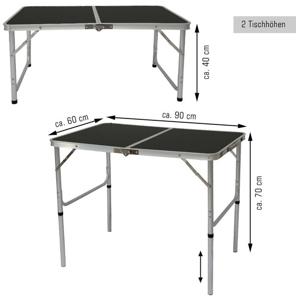 AMANKA klappbarer höhenverstellbarer Campingtisch 90x60x70 cm Leichtgewicht Klapptisch Reisetisch im Kofferformat Dunkel Grau