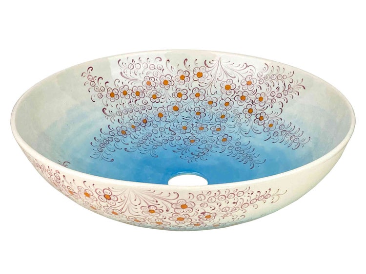 Aufsatzwaschbecken aus Keramik mit Blumenmuster
