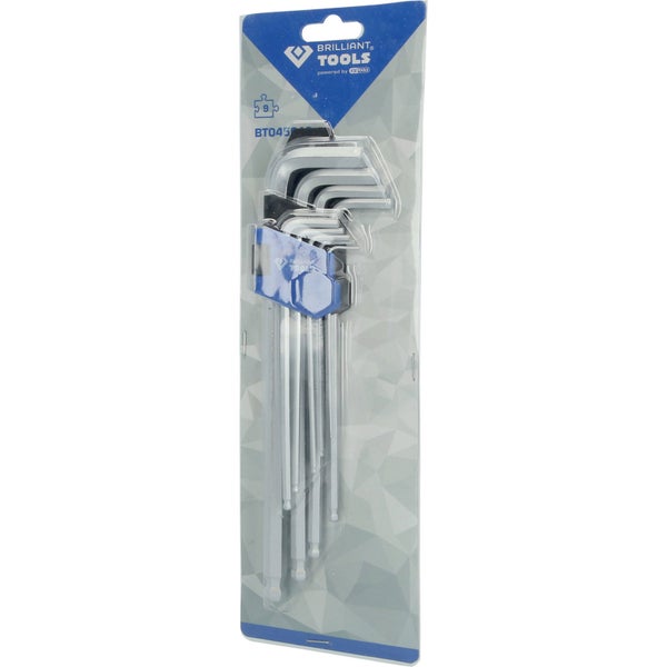 BRILLIANT TOOLS Winkelstiftschlüssel-Satz 9tlg. Innensechskant-Profil lang - BT045019