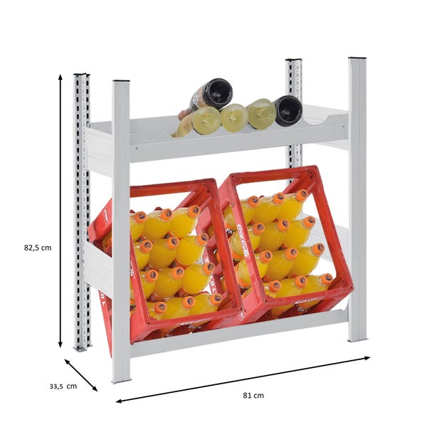 PROREGAL Getränkekistenregal & Weinregal Chiemsee Vino HxBxT 82,5 x 81 x 33,5 cm 2 Kisten auf 1 Ebene & 13 Flaschen auf 1 Ebene Lichtgrau