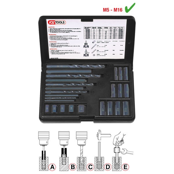 KS Tools Schraubenausdreher Satz M5-M16 im Koffer mit Anleitungen und Anwendungsbeispielen