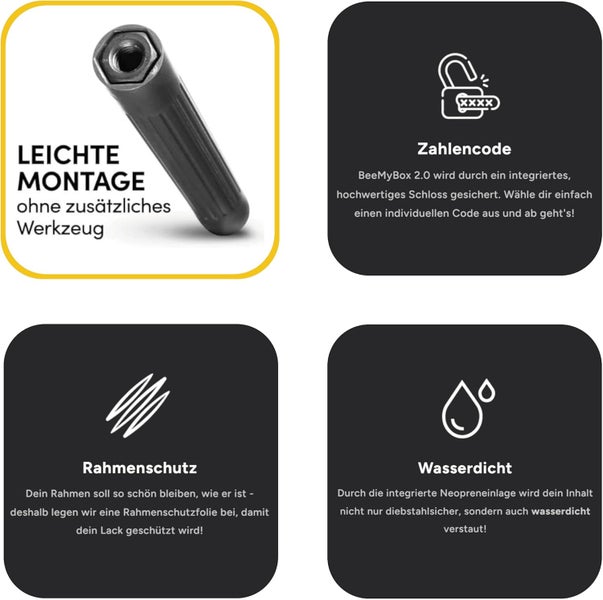 BeeMyBox® 2.0 Scooterbox abschließbar | Integriertes Zahlenschloss | E-Roller Tasche Abschließbar | Made in Germany | bekannt aus Die Höhle Der Löwen