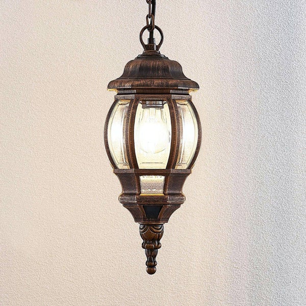 Lindby Außenleuchte Nadesha (spritzwassergeschützt (Retro, Vintage Antik) in Gold / Messing (1 flammig E27) - Pendelleuchte außen