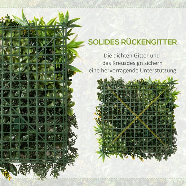 Outsunny 12 Stück künstliches Pflanzenwand Hecke, UV-Schutz, für Garten, Outdoor, 50x53 cm, PE-Kunststoff, Dunkelgrün