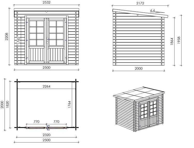 Gartenhaus, Gerätehaus 5m2 - 2,50x2m - 28mm - Imprägniert
