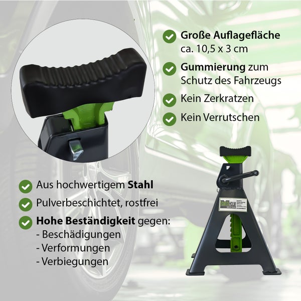 Unterstellbock aus Stahl mit Gummiauflage zur Fahrzeugsicherung mit Details zu Auflagefläche und Produkteigenschaften