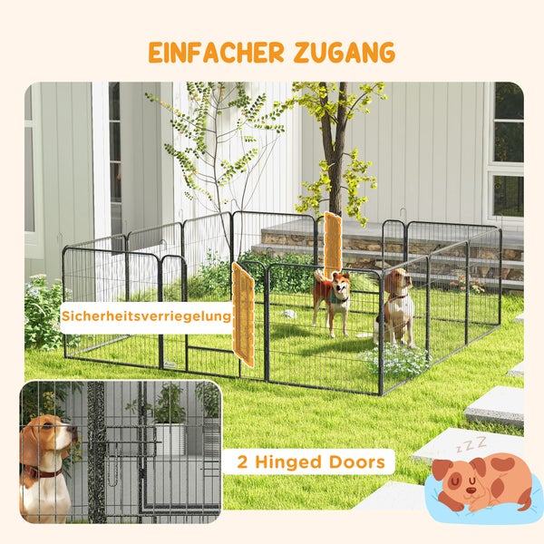 PawHut Welpenauslauf 80 cm Hoch, 12-TLG Welpenlaufstall mit 2 Tür, DIY Hundelaufstall Freilaufgehege für mittelgroße Hunde, Kaninchen, Meerschweinchen, Stahl, Grau