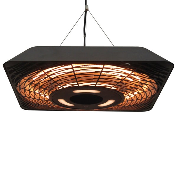 Outsunny Deckenheizstrahler 800W/1200W/2000W, 5 Modi Heizstrahler, IP45, mit Fernbedienung LED-Licht,  45 x 45 x 10 cm, Alu, Glas, Schwarz