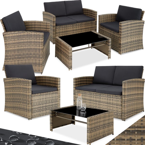 Rattan Lounge tectake Lucca für 4 Personen mit Sicherheitsglasplatte