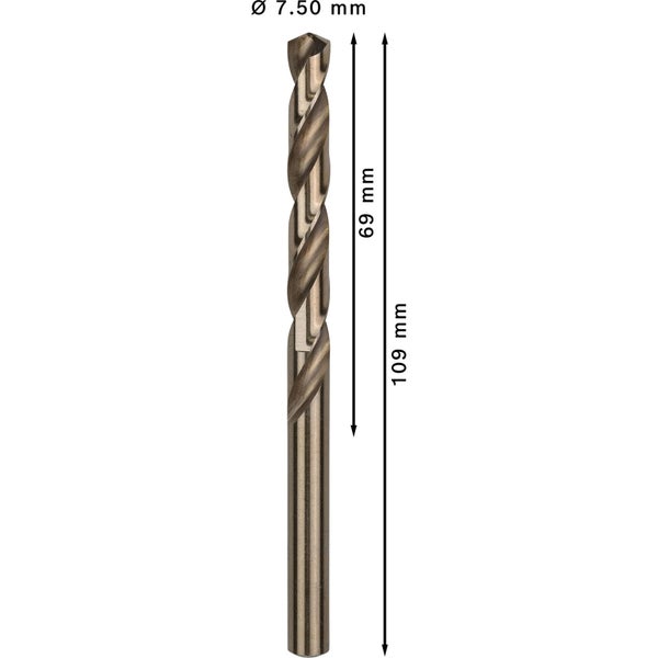 7,50 Millimeter Spiralbohrer mit den Massen 69 Millimeter und 109 Millimeter