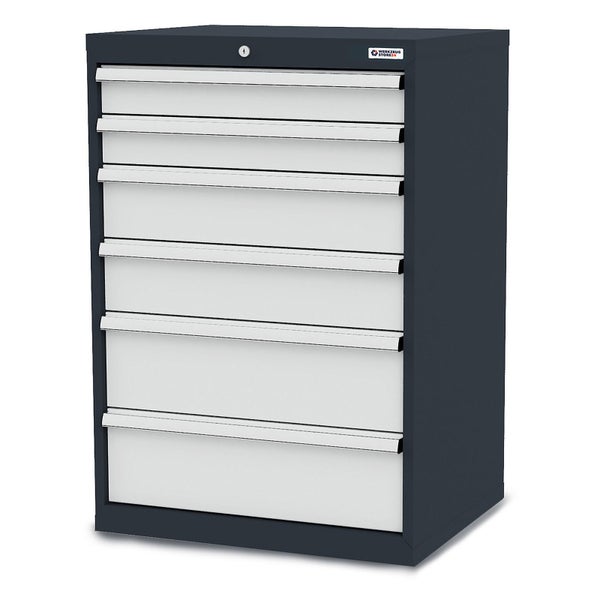 Werkstattschrank mit sieben Schubladen und Werkzeugstore24 Logo