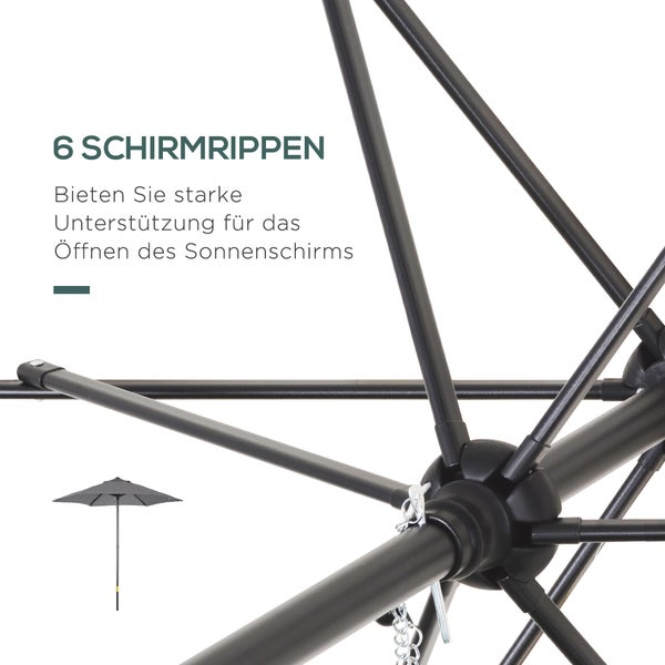 Outsunny Sonnenschirm Ø196 cm, Drehbar Sonnenschirm mit Knickfunktion, sechseckig Balkonschirm Strandschirm windfest stabil Marktschirm Kurbelschirm Sonnenschutz für Strand Balkon Garten, Dunkelgrau