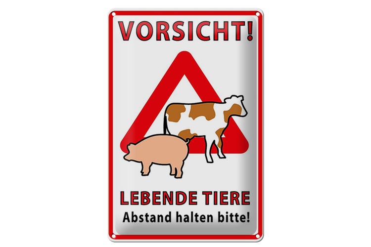 Blechschild Spruch 20x30cm Vorsicht lebende Tiere Abstand