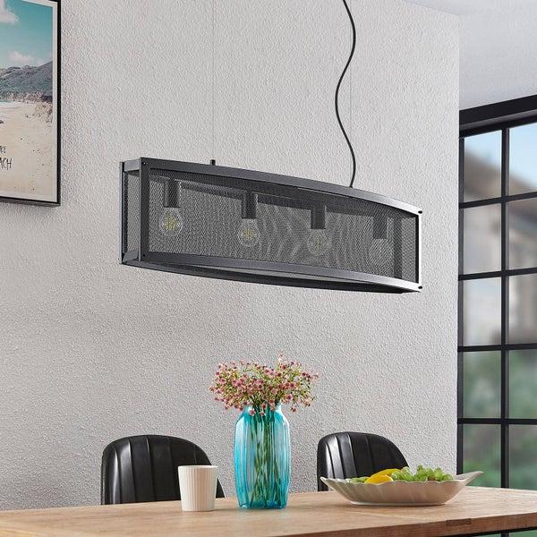 Lindby Pendelleuchte Mizgin (Landhaus, Vintage Rustikal) in Schwarz aus Metall (4 flammig E27) - Deckenlampe Esstischlampe Hängelampe Hängeleuchte Wohnzimmerleuchte