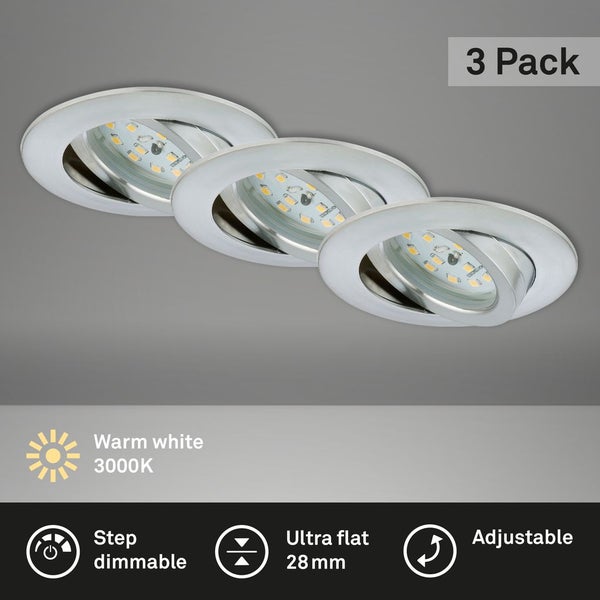 LED Einbauleuchte 3er-Set alu 6,5W dimmbar IP23 Ø8,2cm Kunststoff Briloner