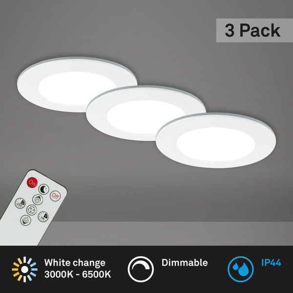 LED Einbauleuchten Bad 3er Set dimmbar Fernbedienung IP44 weiß Ø9,2cm Briloner
