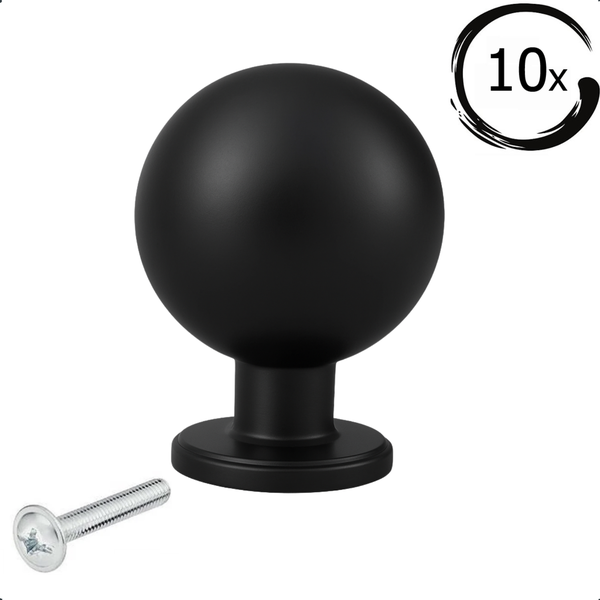 Zehn schwarze Möbelknöpfe mit Schrauben