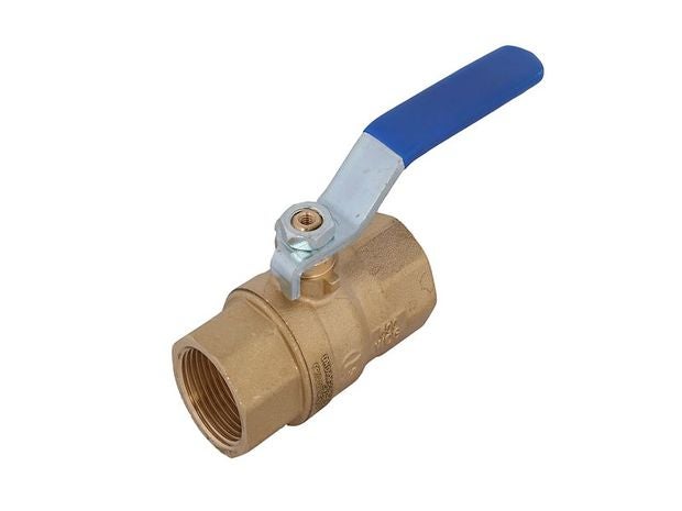 Messing-Kugelhahn mit blauem Hebelgriff und beidseitigem Innengewinde